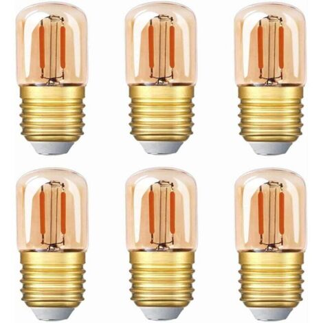 Mini-LED-Röhrenlampe, 1 W T28 Edison LED-Filamentlampe E27 Schraubsockel 2200 K Superwarmweiß, geeignet für dekorative Zwecke, 80 lm, nicht dimmbar (bernsteinfarbenes Glas), 220 V, 6er-Pack [Energiekl