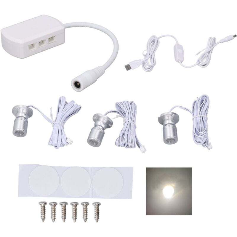 Mini LED Spot Lights 5V USB Vitrine Lumière d'affichage 1 à 3 Lumière de petit meuble dimmable argent clair naturel