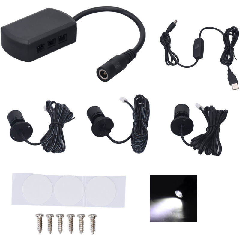 Mini LED Spot Lights 5V USB Vitrine Lumière d'affichage 1 à 3 Lumière de petit meuble dimmable blanc clair noir