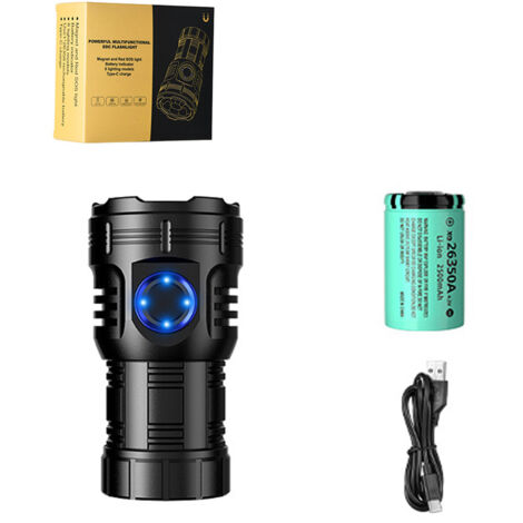 Mini-LED-Taschenlampe, 8 USB-aufladbare XPG-LEDs, wasserdichter Magnetclip, inkl. Batterie und Tasche, ideal für Auto und Camping