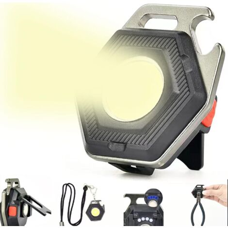 Mini-LED-Taschenlampe, wiederaufladbar, mit Flaschenöffner und Magnetfuß, 500 mAh, superhell, tragbar für Reparaturen, Notfall, Spaziergänge mit dem Hund und Camping im Freien [Energieklasse A+++]