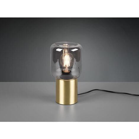 Mini LED Tischleuchte Messing Glasschirm Rauchfarbig, Höhe 24cm