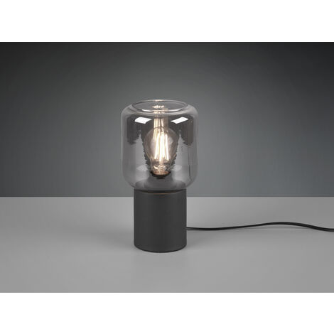 Mini LED Tischleuchte Schwarz Glasschirm Rauchfarbig, Höhe 24cm