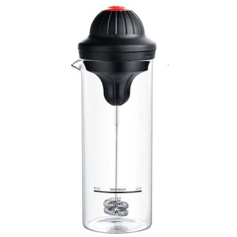Mini licuadora de mano, espumador de leche eléctrico doméstico, máquina para hacer espuma de leche con vaso medidor de vidrio y batidor de huevos.