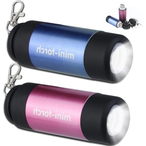 Mini linterna LED de 2 piezas, llavero, recargable por USB, para niños, ideal para camping, escalada, actividades al aire libre y regalos (2 unidades)