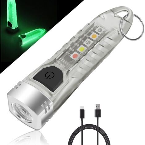 Mini linterna LED llavero, 400 lm, 12 potentes modos, con luz lateral UV, luces roja, azul y amarilla, linterna EDC recargable, adecuada para uso diario y actividades al aire libre.