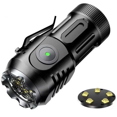 Mini linterna LED recargable con 8 modos de iluminación. Linterna pequeña e impermeable con clip. Ideal para acampar, hacer senderismo, etc. (negra)