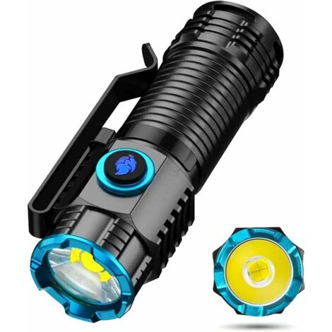 Mini linterna LED recargable por USB de 1000 lúmenes, resistente al agua, 4 modos, potente linterna LED táctica militar para acampar [Clase de energía A+++]