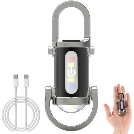 Mini linterna llavero, resistente al agua, linterna LED portátil superbrillante de 1200 lm, 8 modos para acampar, hacer senderismo y emergencias (plateada y negra), 1 unidad.
