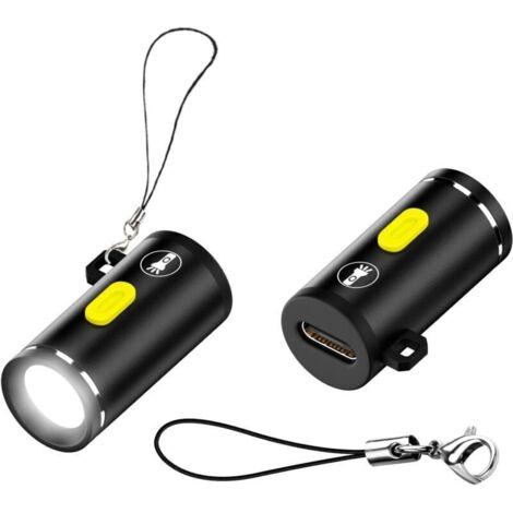 Mini linterna USB-C (batería no incluida) – Paquete de 2, aluminio, 5V/1W, con cordón para llavero – Ideal para acampar