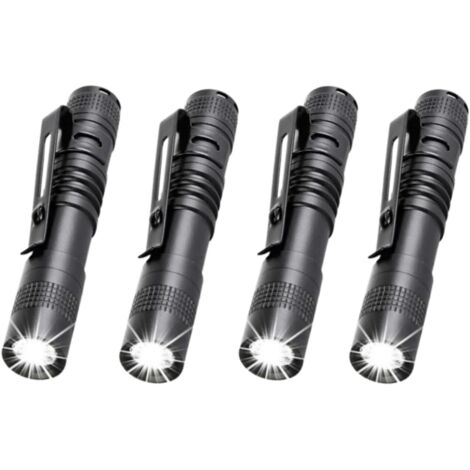 Mini linternas LED (paquete de 4). Linternas pequeñas de 9 cm con pinzas, adecuadas para iluminación exterior, acampada, senderismo y uso en emergencias.