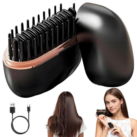 Mini lisseur sans fil, lisseur portable rechargeable avec trois réglages de température, convient aux cheveux et à la barbe - Noir