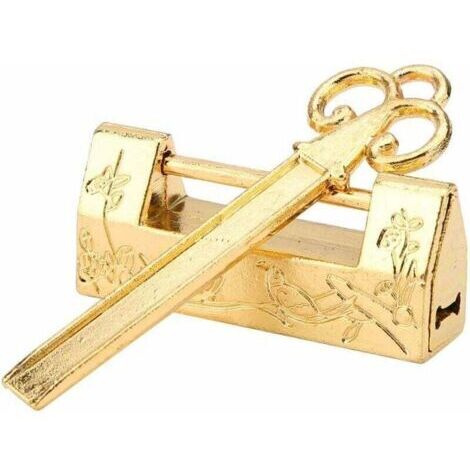 Mini llave tradicional china con forma de flor y candado, estilo chino para muebles vintage (dorado)