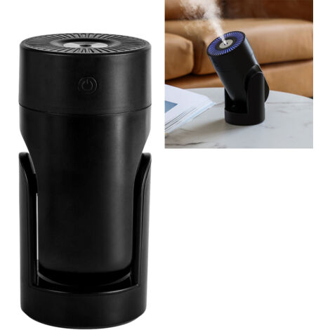 Mini-Luftbefeuchter mit Oszillation, intelligenter Farbbeleuchtung, 2 Feinnebelstufen, leisem Betrieb, Luftbefeuchtung für Auto oder Büro, Schwarz, ABS, PP, Silikon