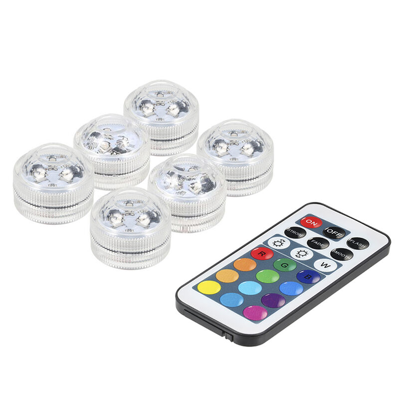 Mini lumiere de plongee coloree LED RVB IP68 etanche avec telecommande, 6 pieces