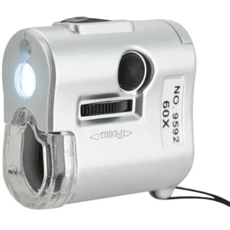 Mini lupa de bolsillo portátil de 60x para joyeros con lente iluminada, lupa para insectos, 3 LED y luz ultravioleta.