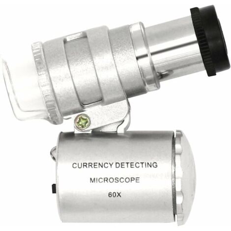 Mini lupa LED ajustable de 60 aumentos con detección de moneda
