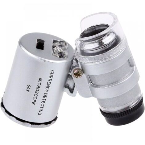 Mini lupa para joyería con luz LED UV de 60 aumentos, detector de billetes LED de alta definición de 60 aumentos con minimicroscopio portátil y ligero.