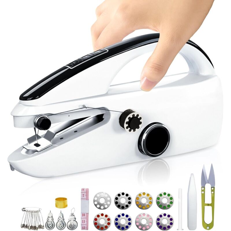 Mini macchina da cucire portatile Adatta ai principianti, facile da usare e veloce, adatta per vestiti/tessuti/tende (casa/viaggio)