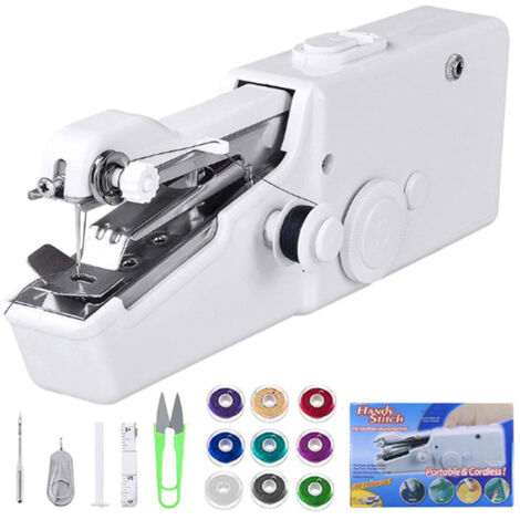 Mini macchina da cucire portatile, macchina da cucire portatile, strumento manuale per punto rapido per abbigliamento, tende, macchina da cucire elettrica a mano per indumenti domestici (bianca)