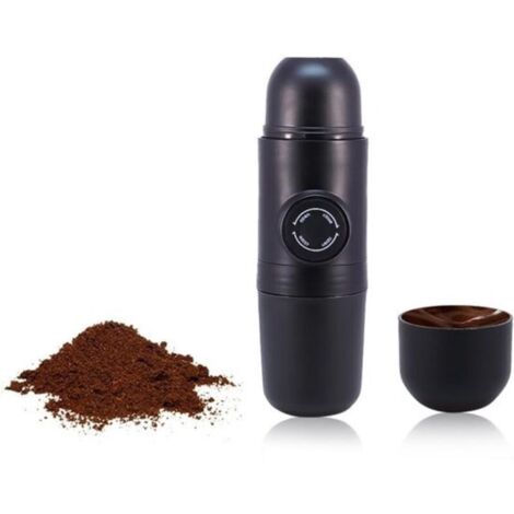 Mini macchina per caffè espresso - 20 x 6 cm - Caffettiera manuale portatile - con manico pieghevole - Ideale per viaggi, campeggio, casa, ufficio e attività all'aperto - Nero