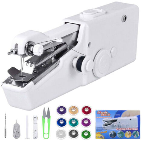 Mini Machine à Coudre Portable, Main Couture Portative, Outil de Point Rapide Manuelle pour Vêtement, Rideau, Main Couture électrique Garment ménage (Blanc)