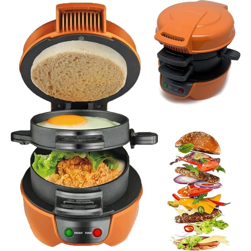 Choyclit - Mini machine à hamburgers grill, machine à sandwich for petit-déjeuner 600 w avec anneau de cuisson for œufs, machine à gaufres et muffins