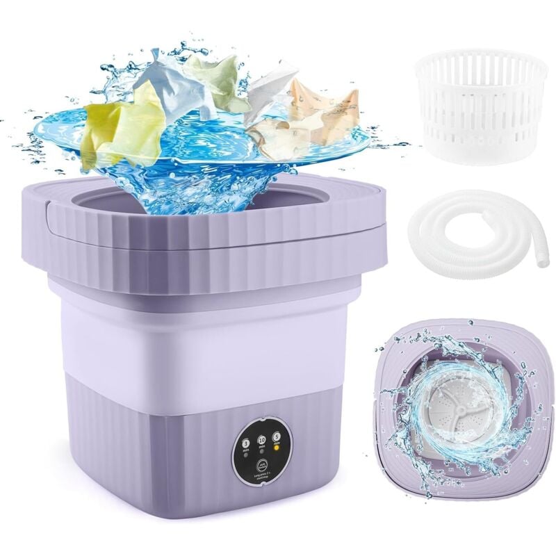 Sjlerst - Mini lave-linge Portable pliable et automatique, 6l, avec essorage doux, séchage, 100 à 240V, couleur violette, prise ue