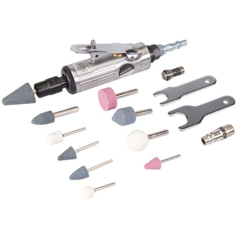 MINI MACINATRICE PNEUMATICA A MANO DESTRA CON MANDRINI E ACCESSORI - 15 pz.
