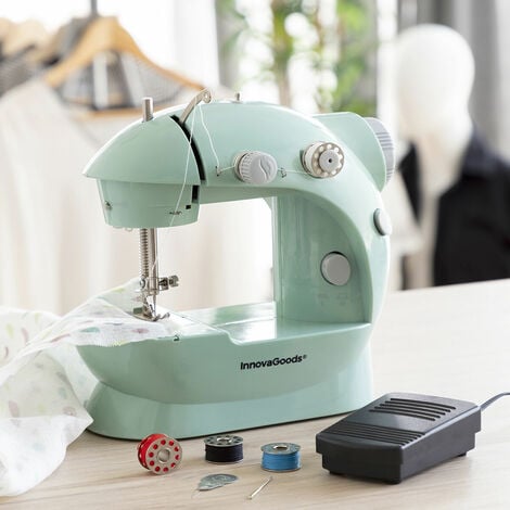  Mini máquina de coser para principiantes, máquina de coser  portátil, 12 puntadas integradas, pequeña máquina de coser doble hilo y  máquina de reparación multifunción de dos velocidades con pedal para 