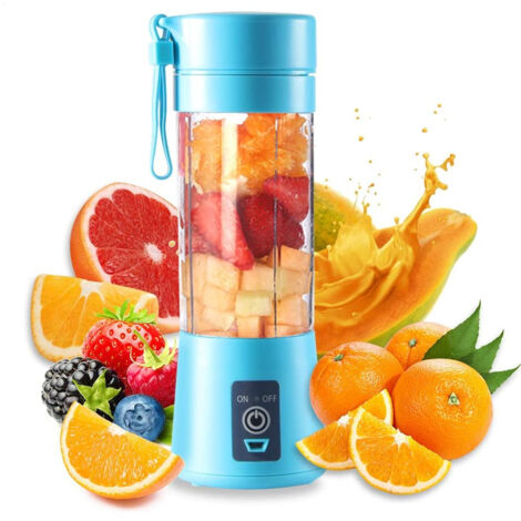 Mini mélangeur portable, presse-agrumes personnel sans fil avec 6 lames, mélangeur de jus de fruits rechargeable par USB, avec batterie rechargeable (bleu)
