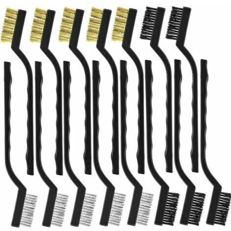 Mini-Metallbürsten-Set, kleine weiche Metallbürsten, Edelstahl, Messing, Nylon, gebogene Kunststoffbürsten, Handwerkzeuge zur Reinigung von Schweißschlacke und Rost (15-teilig)