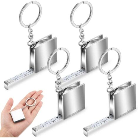 Mini mètre ruban porte-clés en métal, jusqu'à 100 cm (4,33 pieds), petit porte-clés télescopique (lot de 4, argent)