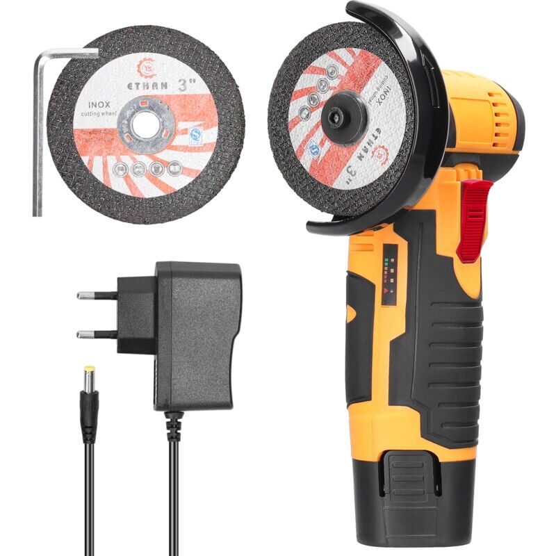 Mini meuleuse 12V 19500rpm charbon 1 batterie 1200mAh jaune