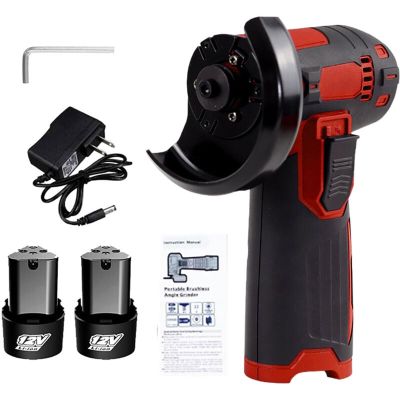 Mini meuleuse d'angle 12 V,19500RPM,Meuleuse d'angle sans fil 2 batteries 1300mAh et chargeur,Pour meuler et couper(Rouge)