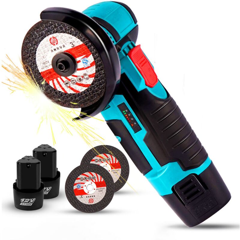 Mini meuleuse d'angle sans fil 500W 12V, meule de 78mm, avec chargeur et 2 batteries
