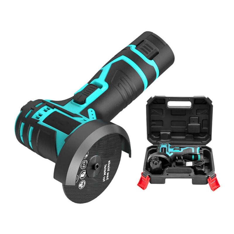 XVX - Mini meuleuse d'angle sans fil avec batterie 12 v [métal/bois] - batterie et chargeur inclus - 20 cm - en noir et bleu