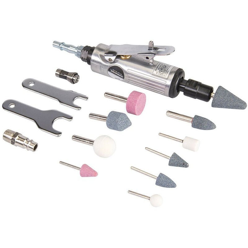 Silverline - Mini meuleuse pneumatique et accessoires 1/4 et 3/8 - 15 pièces