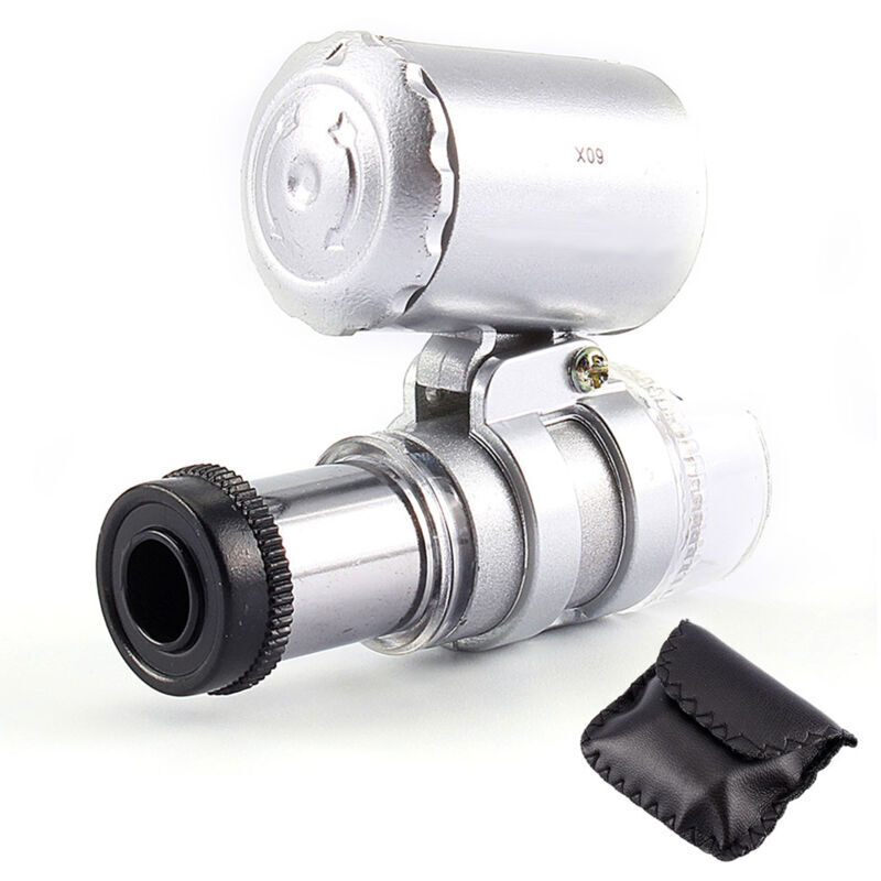 Mini microscope de poche 60X Loupe de bijouterie Loupe en verre LED UV