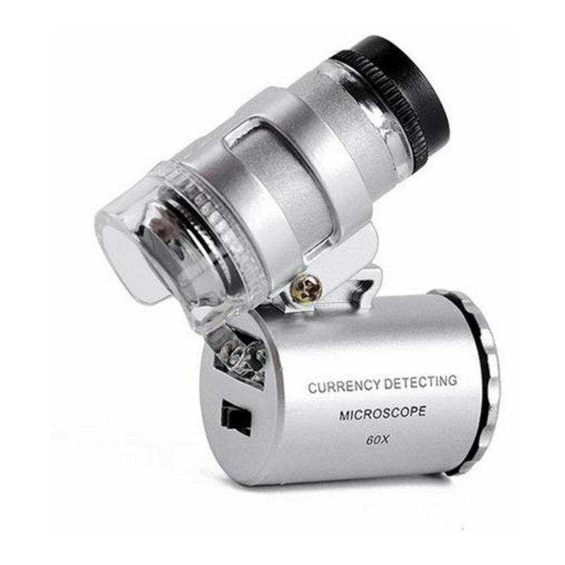 Mini Microscope de Poche 60x Loupe de Poche Portable Bijoutier led Lampe Loupe-argenté