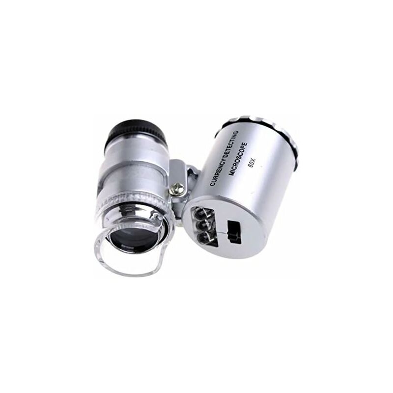 Mini Microscope de Poche 60x Loupe de Poche Portable Bijoutier led Lampe Loupe-argenté