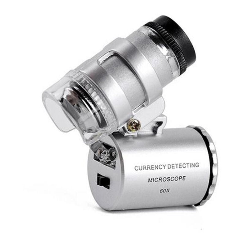 Mini Microscope de Poche 60x Loupe de Poche Portable Bijoutier led Lampe Loupe-argenté - Grey - Ahlsen