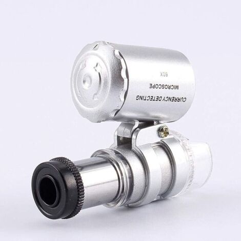 Mini Microscope en Métal Loupe de Poche 60 x avec lumière LED UV pour Bijoux Diamants, Pierres, pièces de Monnaie, Timbres