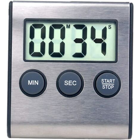 Mini minuterie numérique, format 24 heures, compte à rebours et chronomètre, pour la cuisine, le sport, les études, les réunions, le stationnement, le traitement médical Stainless Steel Black Ternel