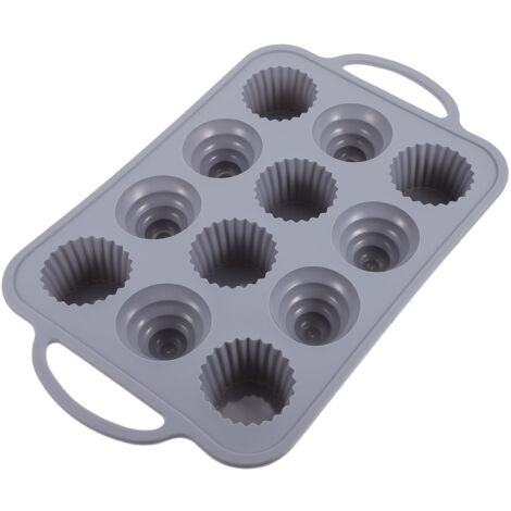 Mini molde para hornear de silicona multifuncional de 12 agujeros con mango antideslizante, adecuado para hornear muffins, chocolate, gris