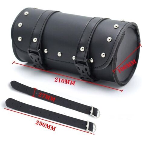 Mini motorcycle saddle bag, 8.26-inch fork bag, PU leather handlebar tool bag, suitable for motorcycles, e-bikes and bicycles (black).