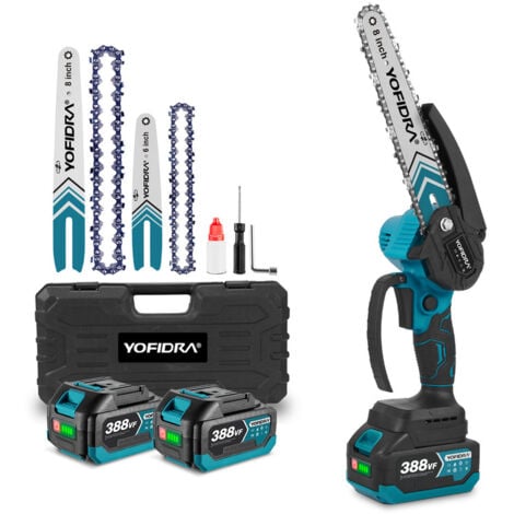 ONEVAN Mini motosega a batteria, motosega elettrica a batteria da 6 e 8 pollici, con 2 catene + 2 batterie