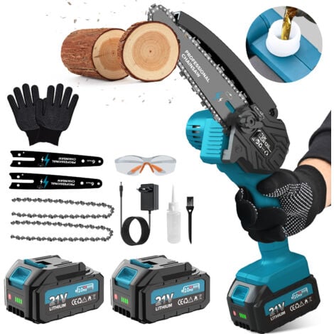 RINOXAR Mini Motosega a Batteria per Potatura con 8000mAh Batterie, 6 Pollici Motosega Elettrica con Pompetta Olio, Sega a Batteria per Potatura per il Taglio del Legno Giardini