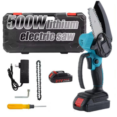 Mini motosega da 4 pollici con blocco di sicurezza, 2 catene, batteria ricaricabile da 21 V, motosega elettrica senza fili