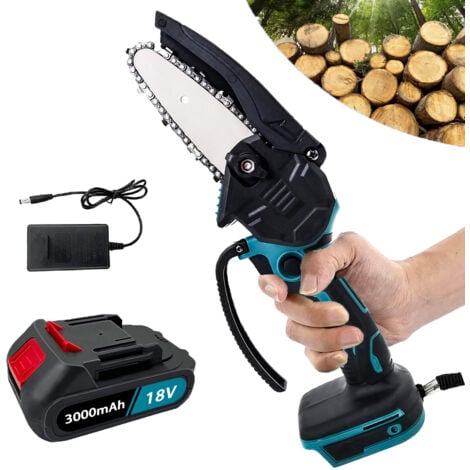 TEETOK Mini motosega elettrica a batteria da 4 pollici, sega per legno, sega con una mano, taglierina per legno nudo + batteria da 3000 mAh + caricabatterie, compatibile con batteria Makita BL